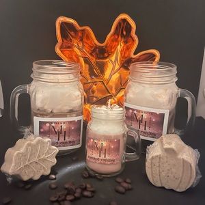 Handmade candls wax melt bars in waxmelts shot cups, and handmade soap bars